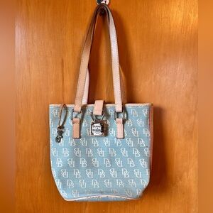 Vintage 1975 Dooney & Bourke Blue and Tan Canvas and Leather Handbag